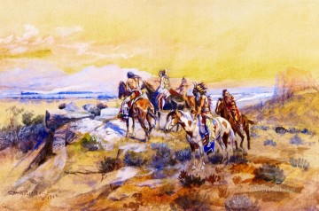 チャールズ・マリオン・ラッセル Painting - 鉄の馬を眺める 1902 チャールズ・マリオン・ラッセル
